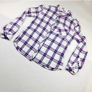 BLL New York Pink Blue Plaid Rayon Button Down Shirt S Long Sleeve Fall
